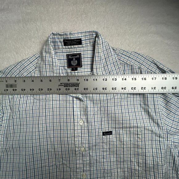 Faconnable Men's Plaid Collared Long Sleeve Button Up Shirt White/Blue Large - Picture 5 of 7